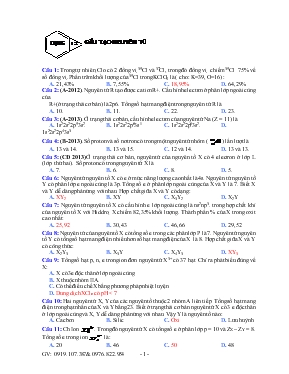 Bài tập cấu tạo nguyên tử - Môn hóa học lớp 10